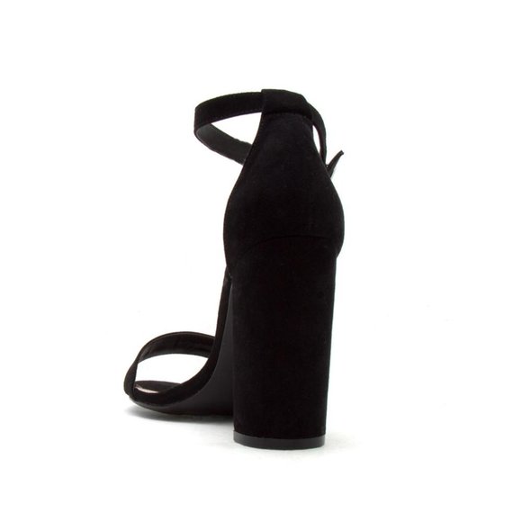 Black Vegan Suede Ankle Strap Heels - Picture 3 of 8